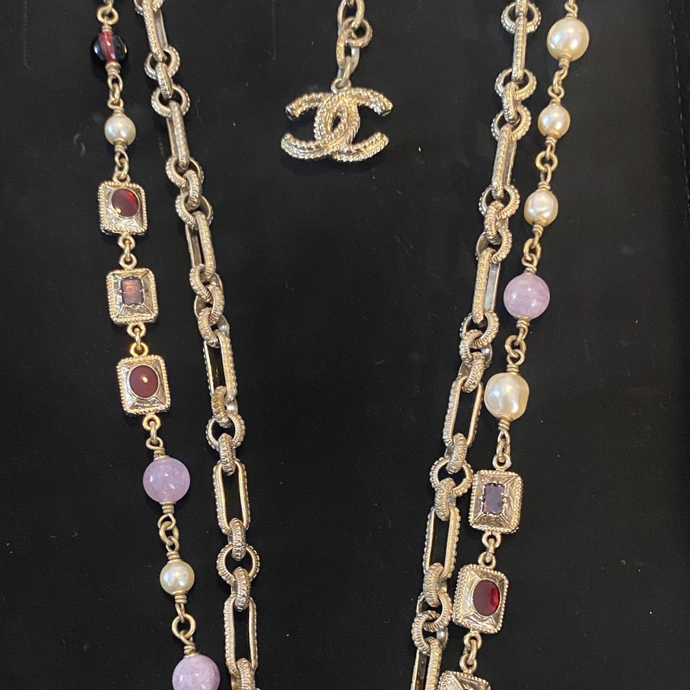 CHANEL Gold and Purple Cross Pendant Necklace - Picture 4 of 12